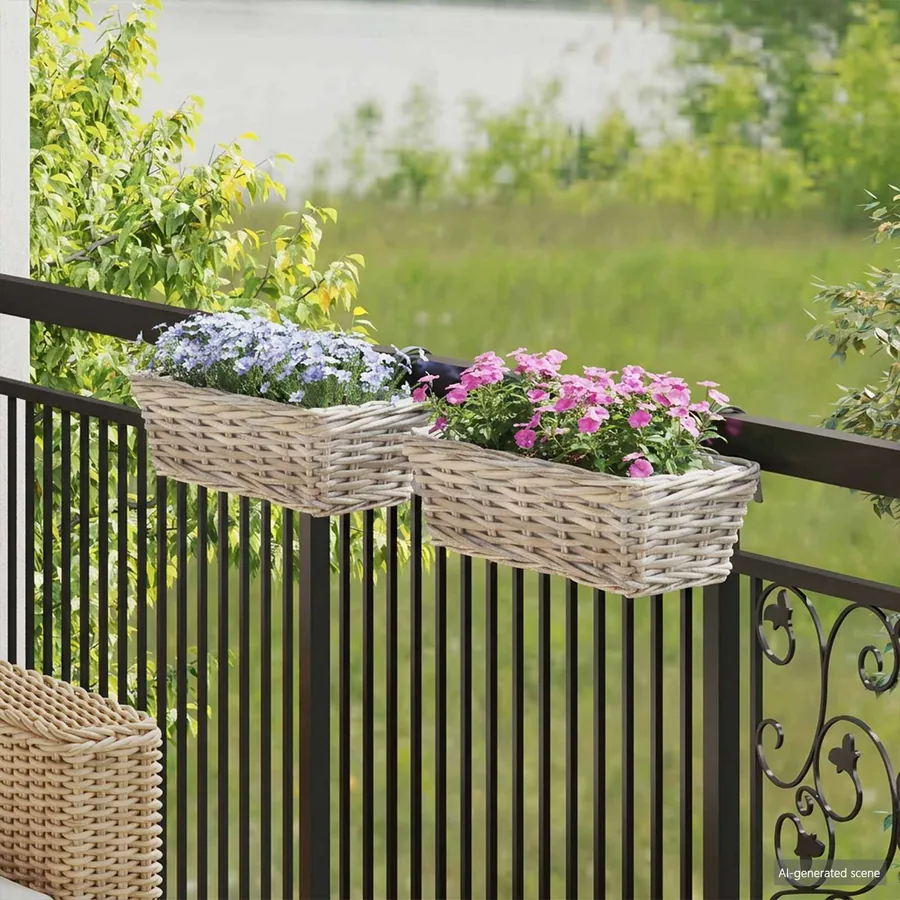 Panier à jardinière suspendu 2 pc Gris naturel 48 x 22 x 15 cm
