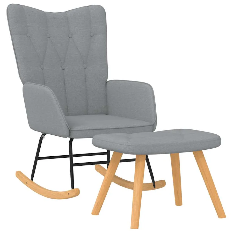 Chaise à bascule avec tabouret Gris clair Tissu - 2