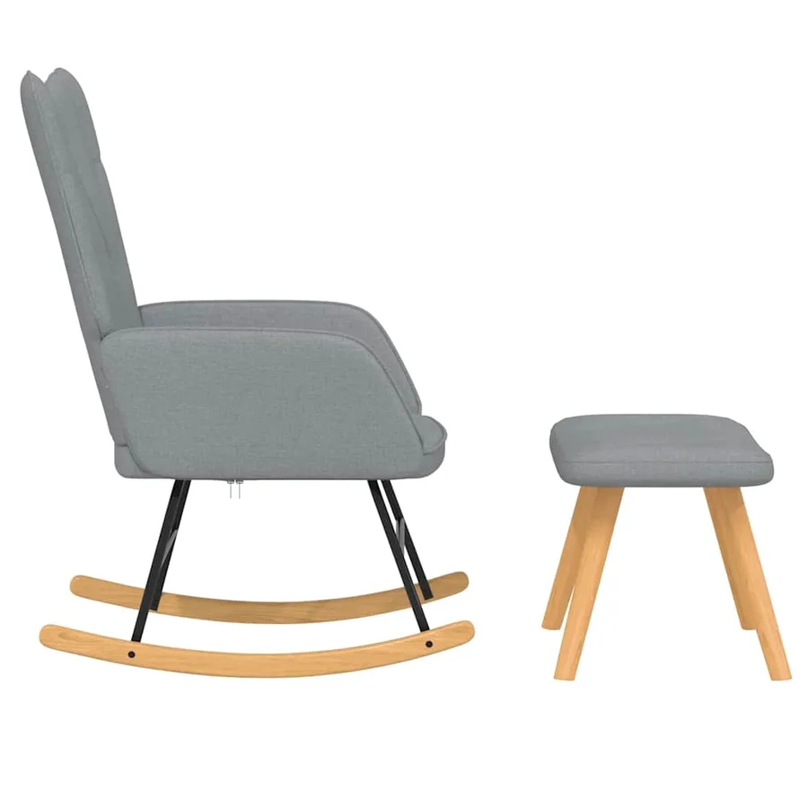 Chaise à bascule avec tabouret Gris clair Tissu - 4