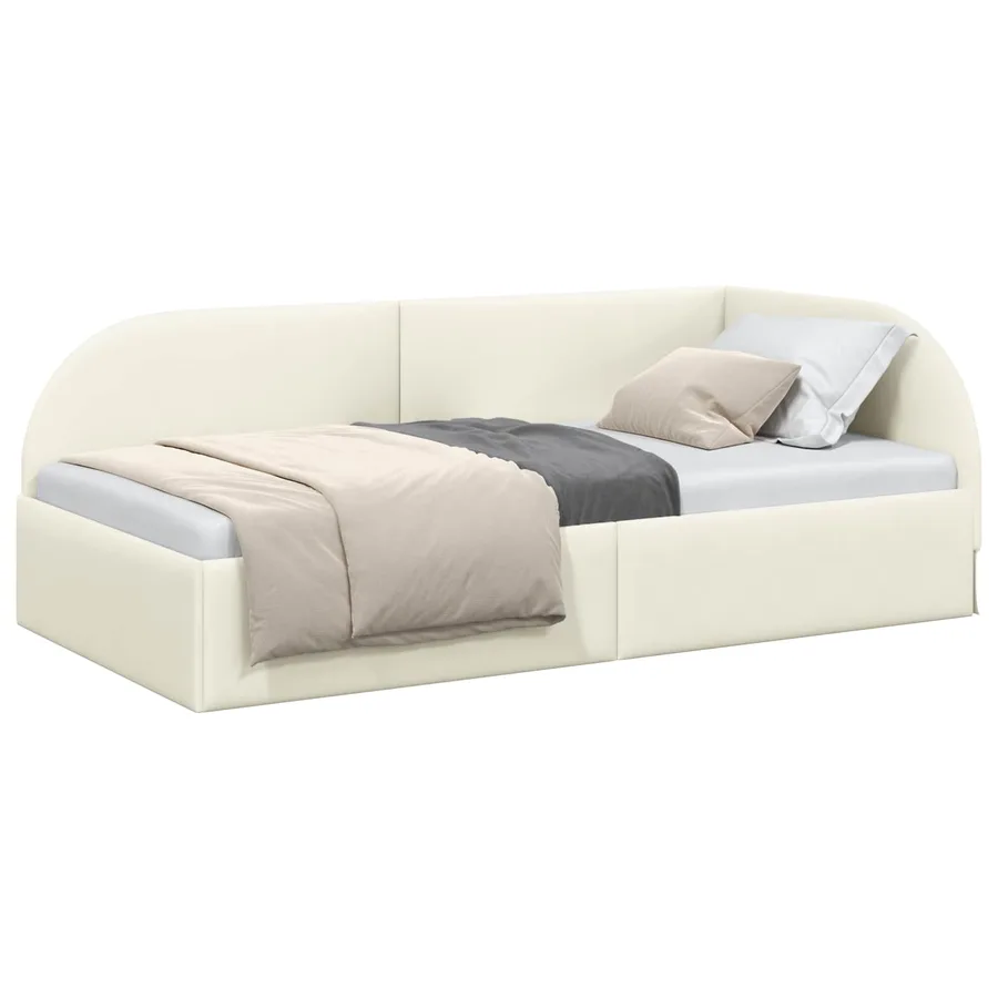 Cadre de lit d'angle Crème 100 cm x 200 cm Velours - 2