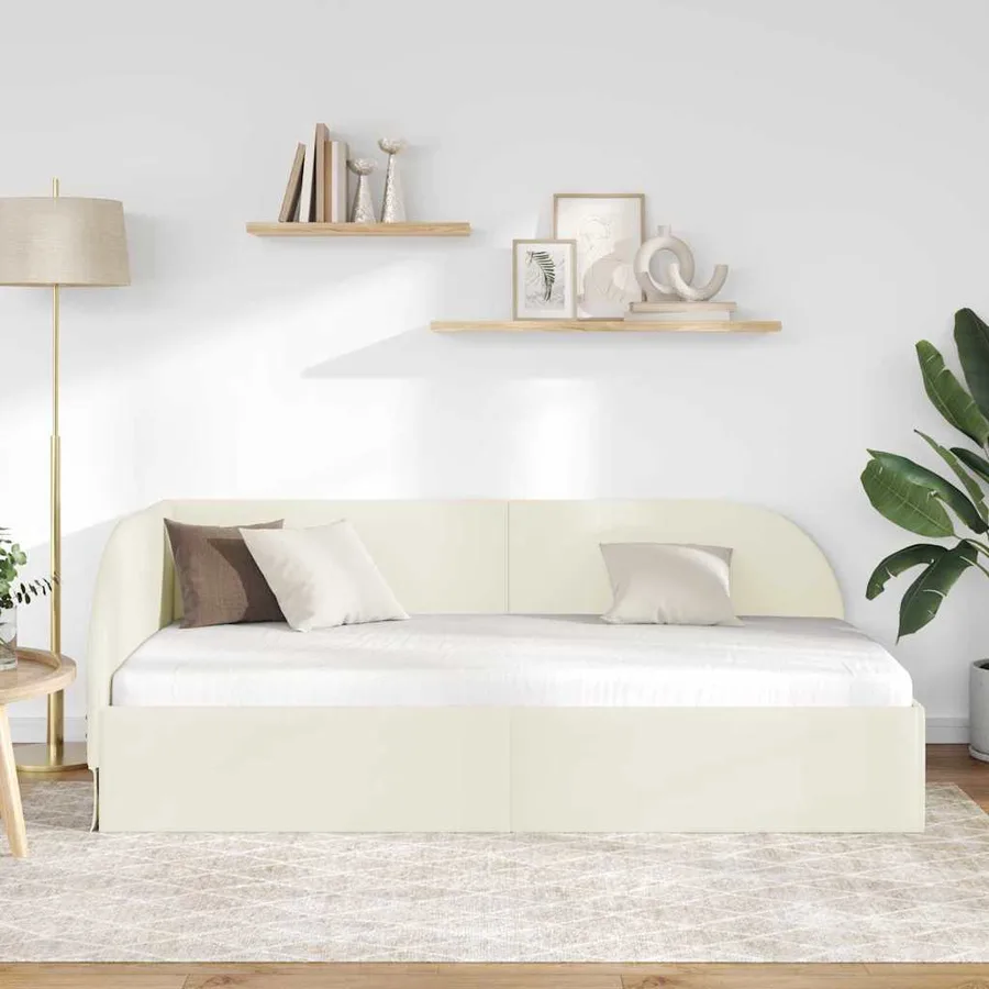 Cadre de lit d'angle Crème 100 cm x 200 cm Velours - 3