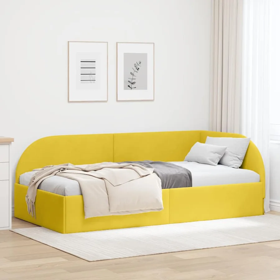 Cadre de lit d'angle Jaune 90 cm x 190 cm Velours