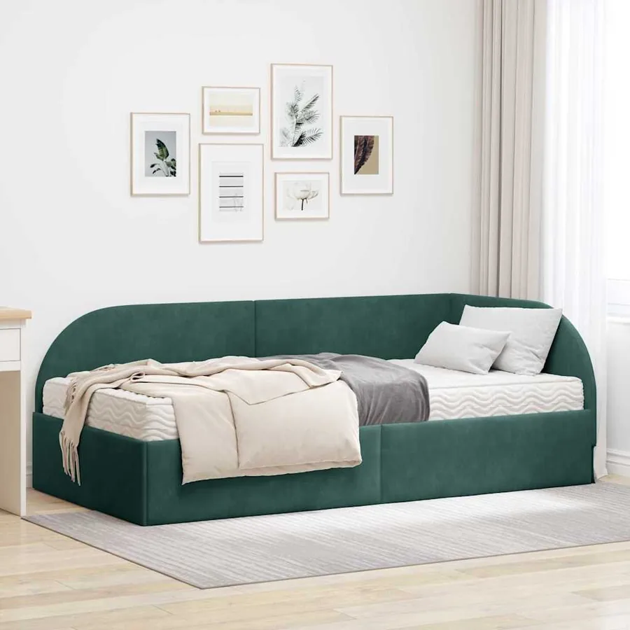 Cadre de lit d'angle avec matelas 2 pcs Vert Velours