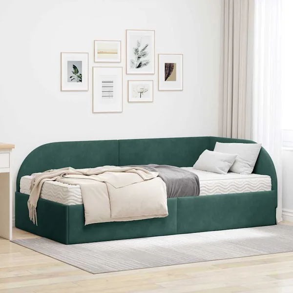 Cadre de lit d'angle avec matelas 2 pcs Vert Velours