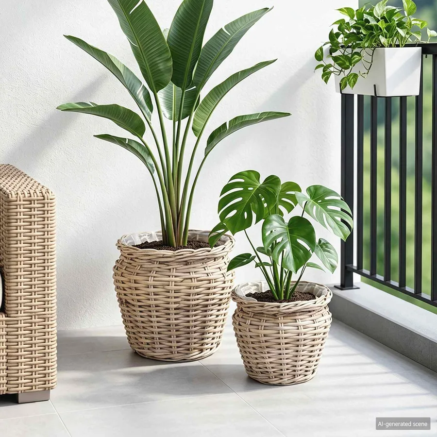Panier de Plante avec stockage 2 pc Gris naturel Rattan Kubu - 3