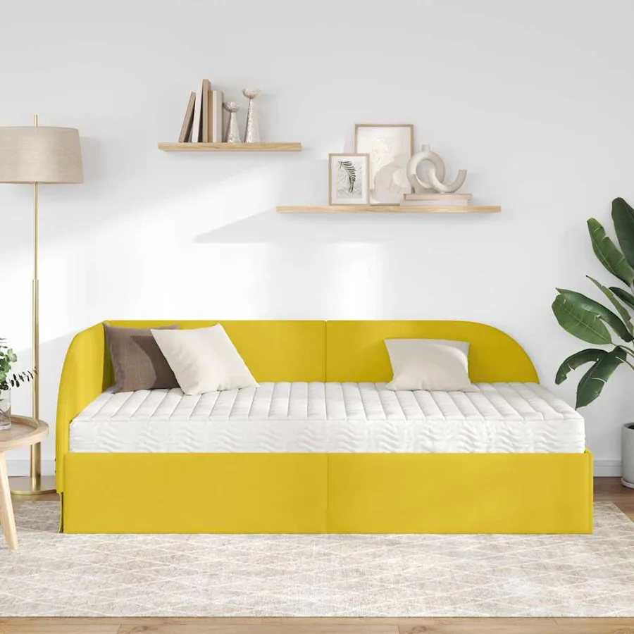 Cadre de lit d'angle avec matelas 2 pcs Jaune Velours - 3