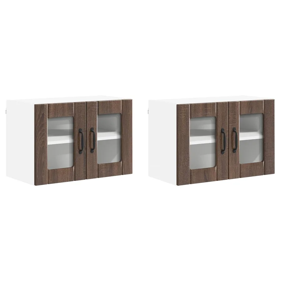 Cabinet en verre mural LUCCA 2 pcs Chêne brun 60 x 31 x 40 cm - 2