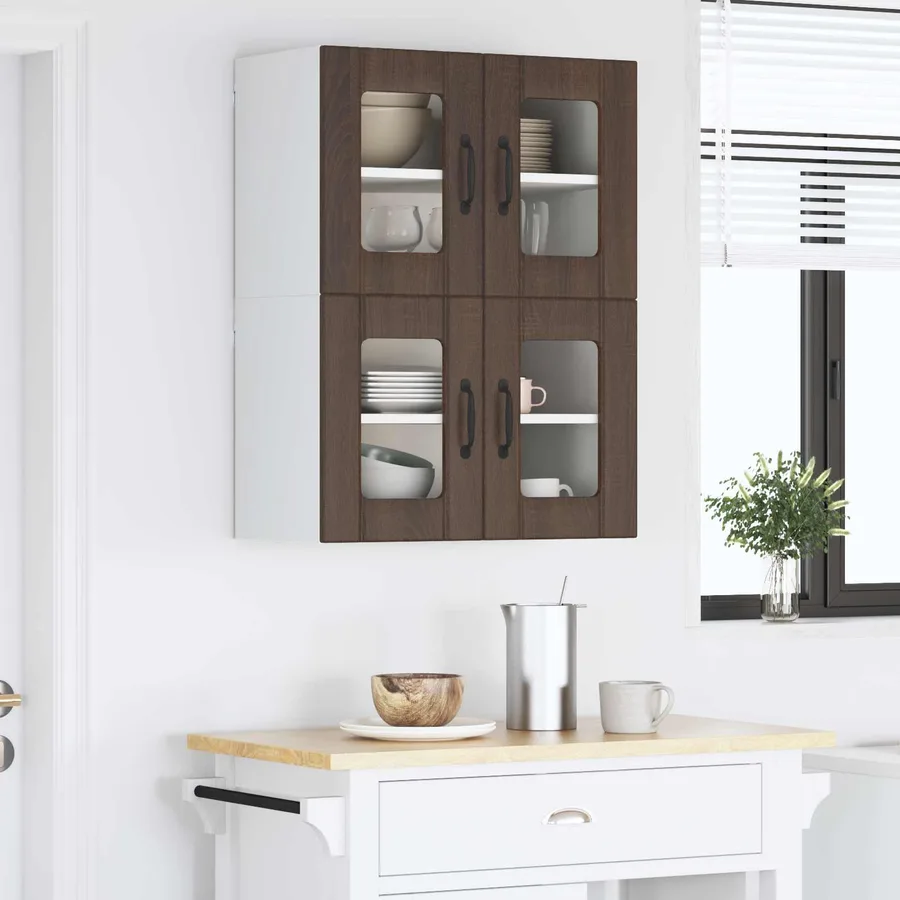 Cabinet en verre mural LUCCA 2 pcs Chêne brun 60 x 31 x 40 cm - 4