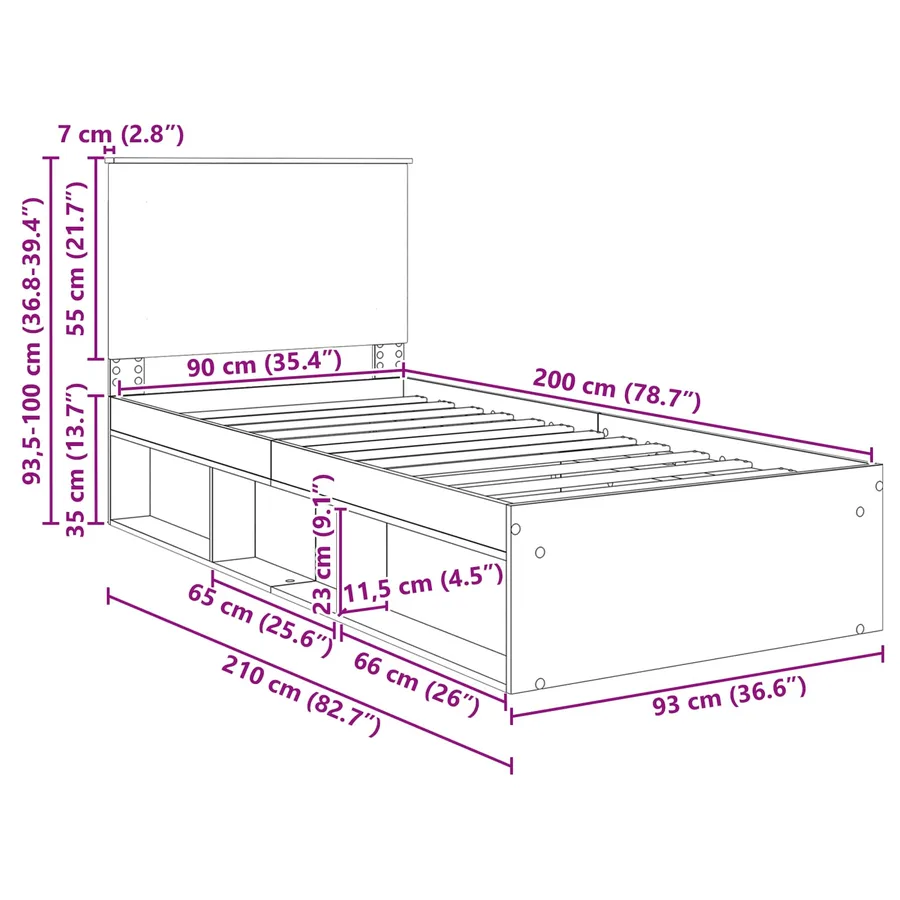 Cadre de lit Blanc 90 x 200 cm Bois de pin massif - 13