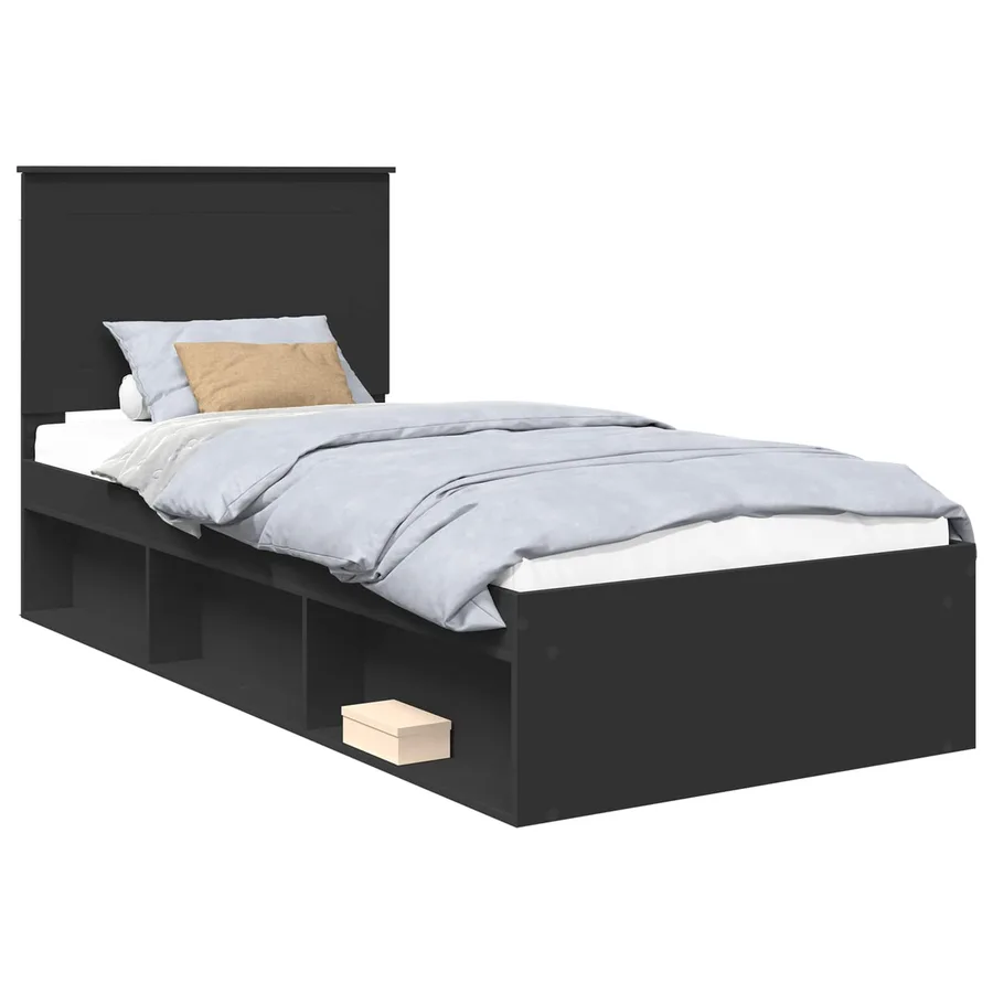 Cadre de lit Noir 100 x 200 cm Bois de pin massif - 2