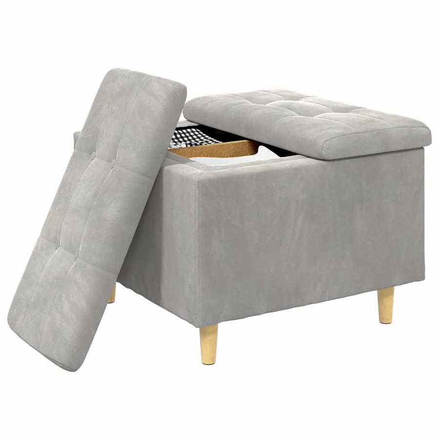 Pouf de rangement Gris clair 60 x 60 x 45 cm Velours - 3