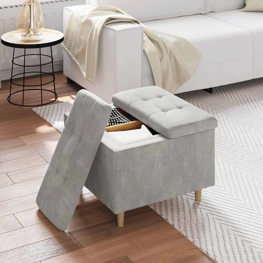 Pouf de rangement Gris clair 60 x 60 x 45 cm Velours - 4