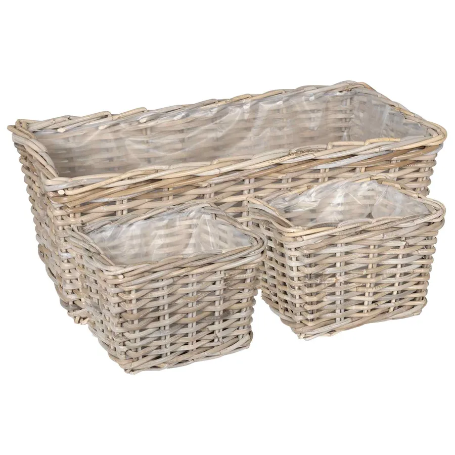Panier de plantation 3 pc Gris naturel Rattan Kubu - 2