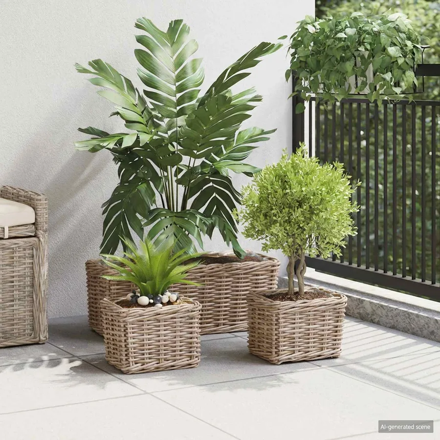 Panier de plantation 3 pc Gris naturel Rattan Kubu - 3