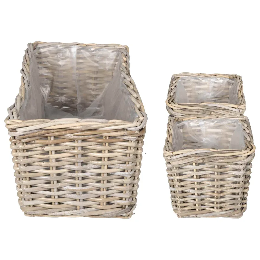 Panier de plantation 3 pc Gris naturel Rattan Kubu - 5