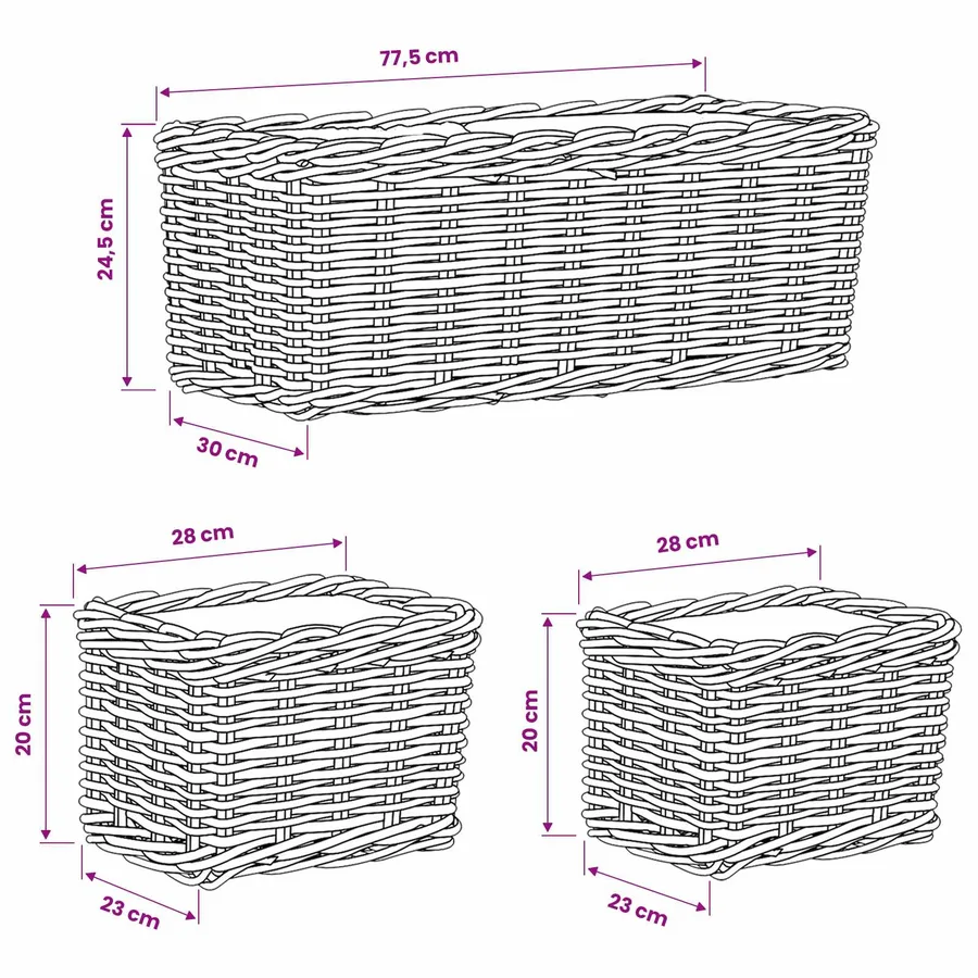 Panier de plantation 3 pc Gris naturel Rattan Kubu - 9