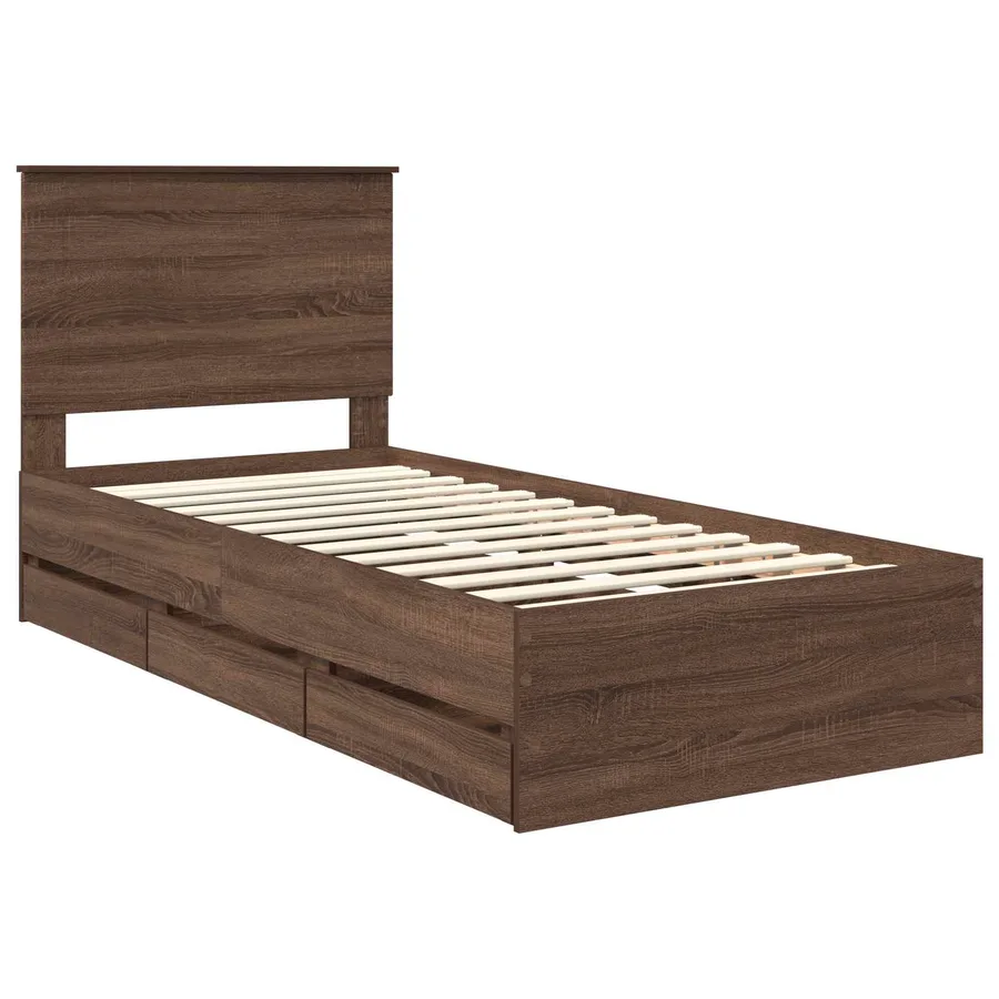 Cadre de lit Chêne brun 100 x 200 cm Bois Ingénierie - 4