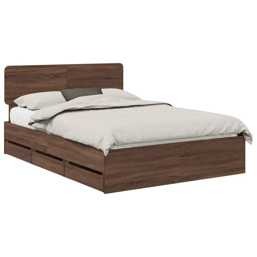Cadre de lit Chêne brun 150 x 200 cm Bois d’ingénierie - 2