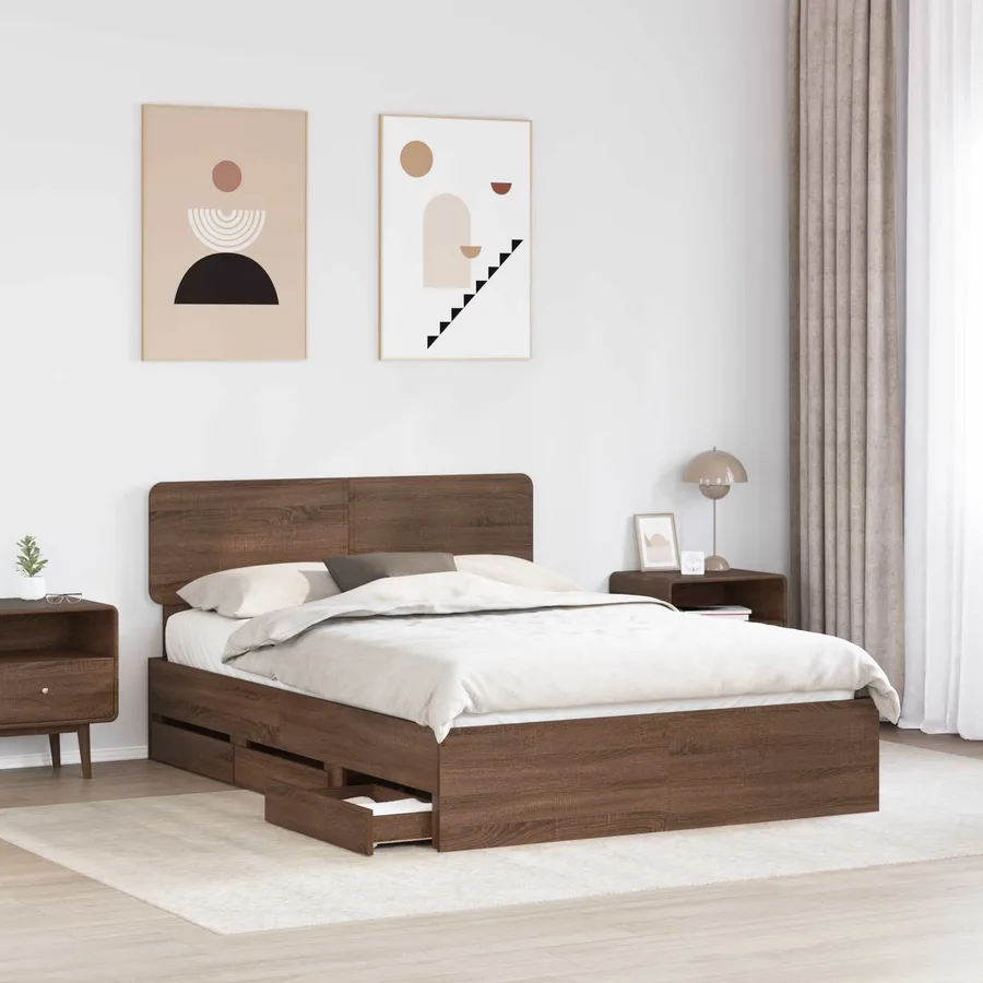 Cadre de lit Chêne brun 150 x 200 cm Bois d’ingénierie - 3