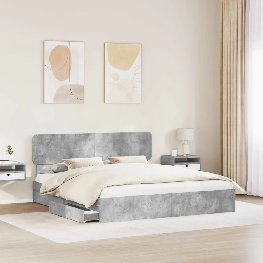 Lit de Rangement Gris béton 200 x 200 cm Bois d'ingénierie - 3