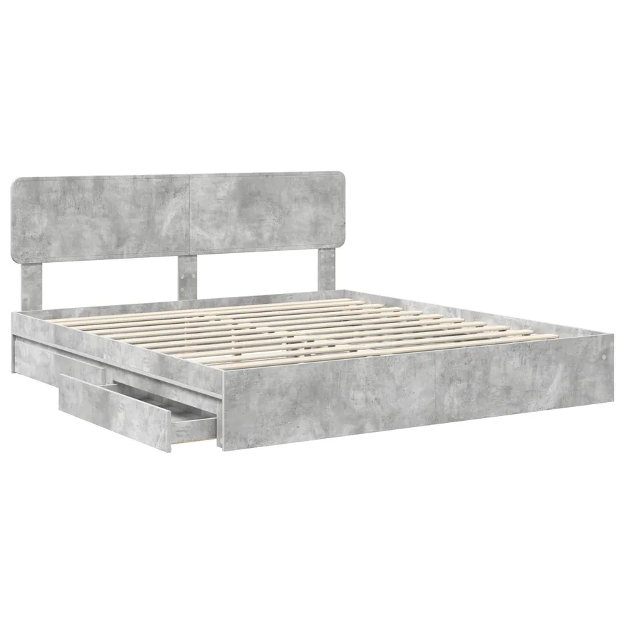 Lit de Rangement Gris béton 200 x 200 cm Bois d'ingénierie - 5