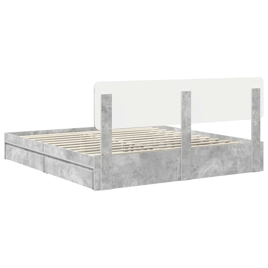 Lit de Rangement Gris béton 200 x 200 cm Bois d'ingénierie - 8