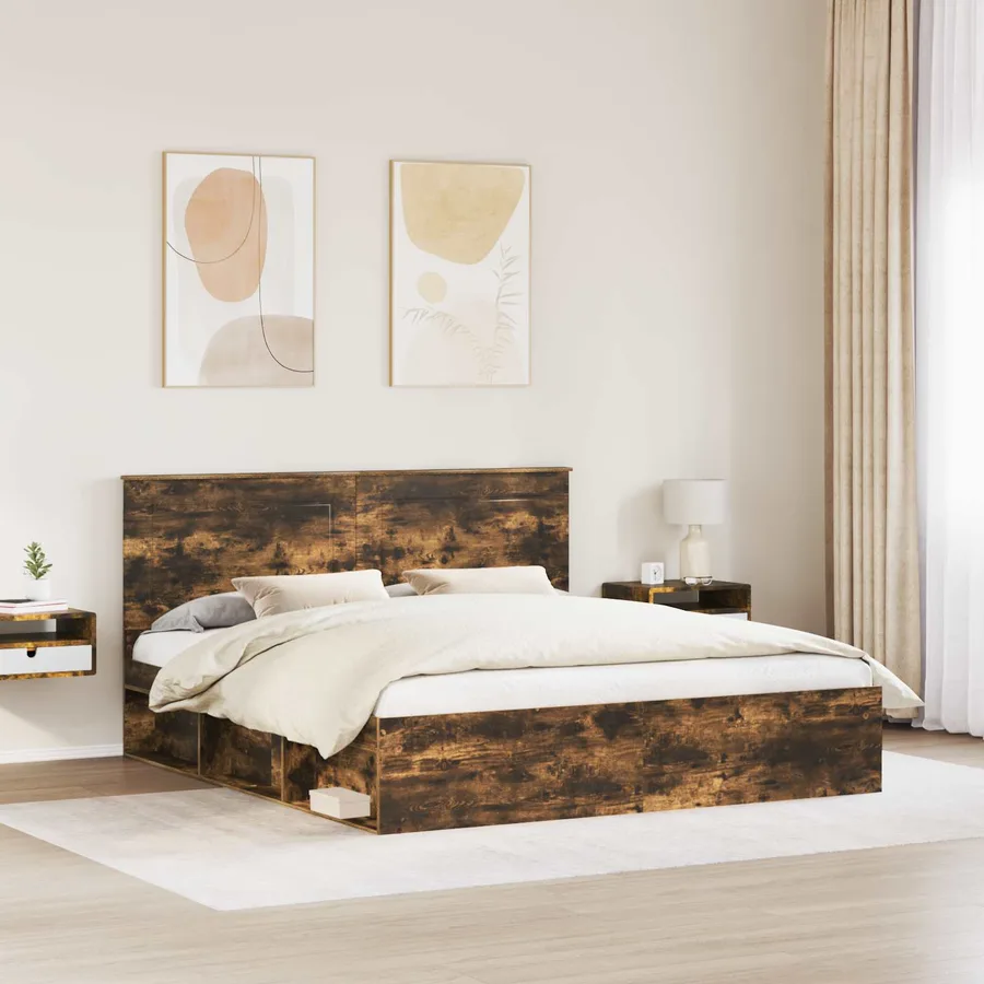 Cadre de lit Chêne fumé 200 x 200 cm Bois de pin massif - 3