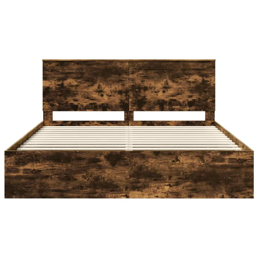 Cadre de lit Chêne fumé 200 x 200 cm Bois de pin massif - 7