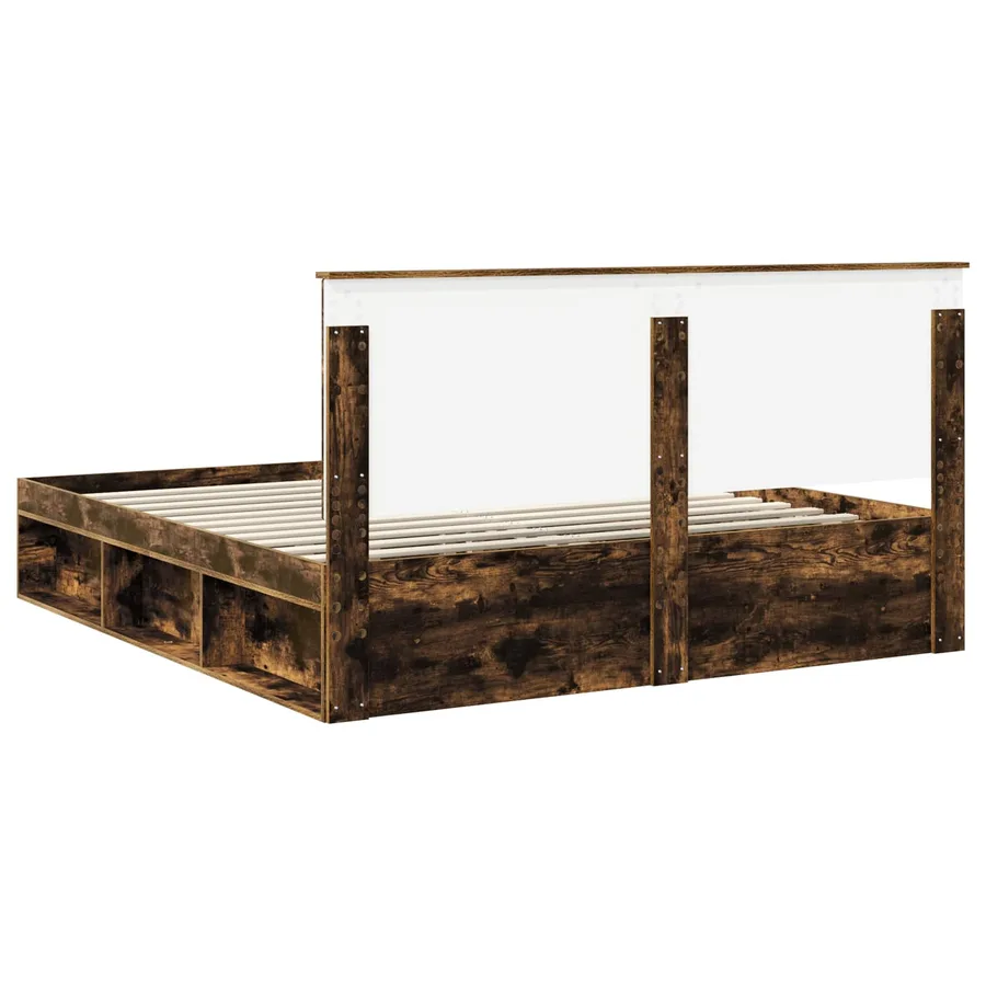 Cadre de lit Chêne fumé 200 x 200 cm Bois de pin massif - 9