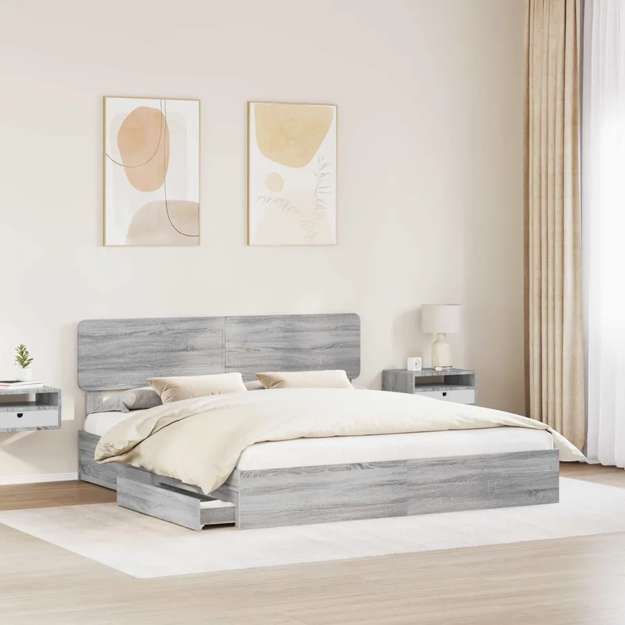 Lit de Rangement Gris Sonoma 200 x 200 cm Bois d'ingénierie - 3
