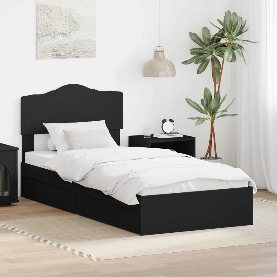 Lit de Rangement Noir 100 x 200 cm Bois d'ingénierie