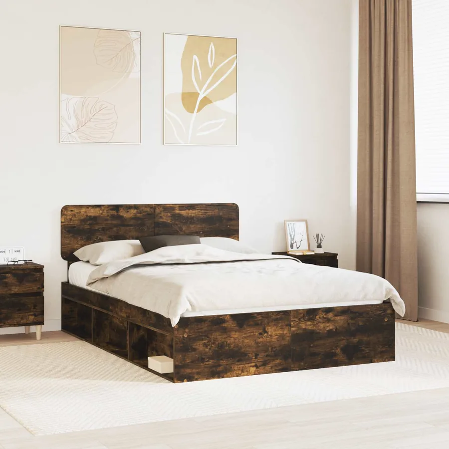 Cadre de lit Chêne fumé 150 x 200 cm Pin massif