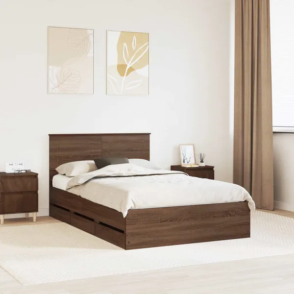 Cadre de lit Chêne brun 135 x 190 cm Bois Ingénierie