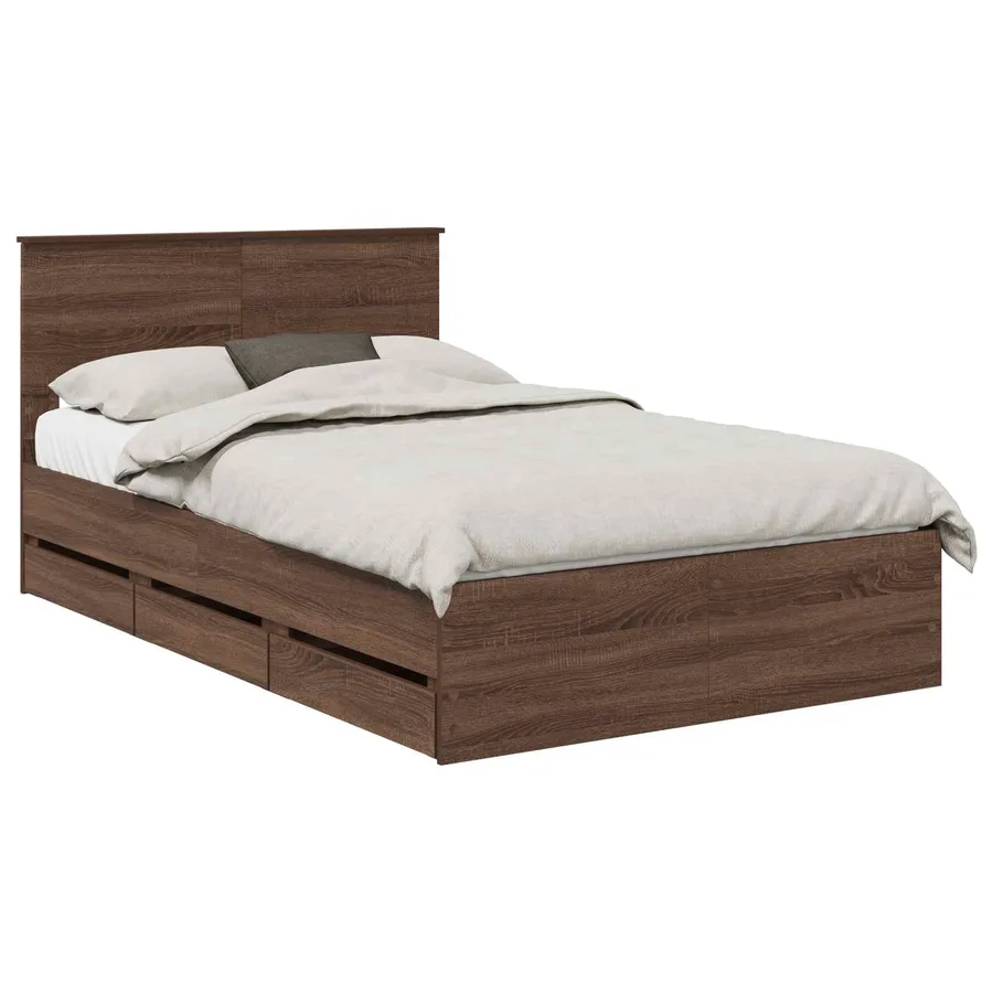 Cadre de lit Chêne brun 135 x 190 cm Bois Ingénierie - 2