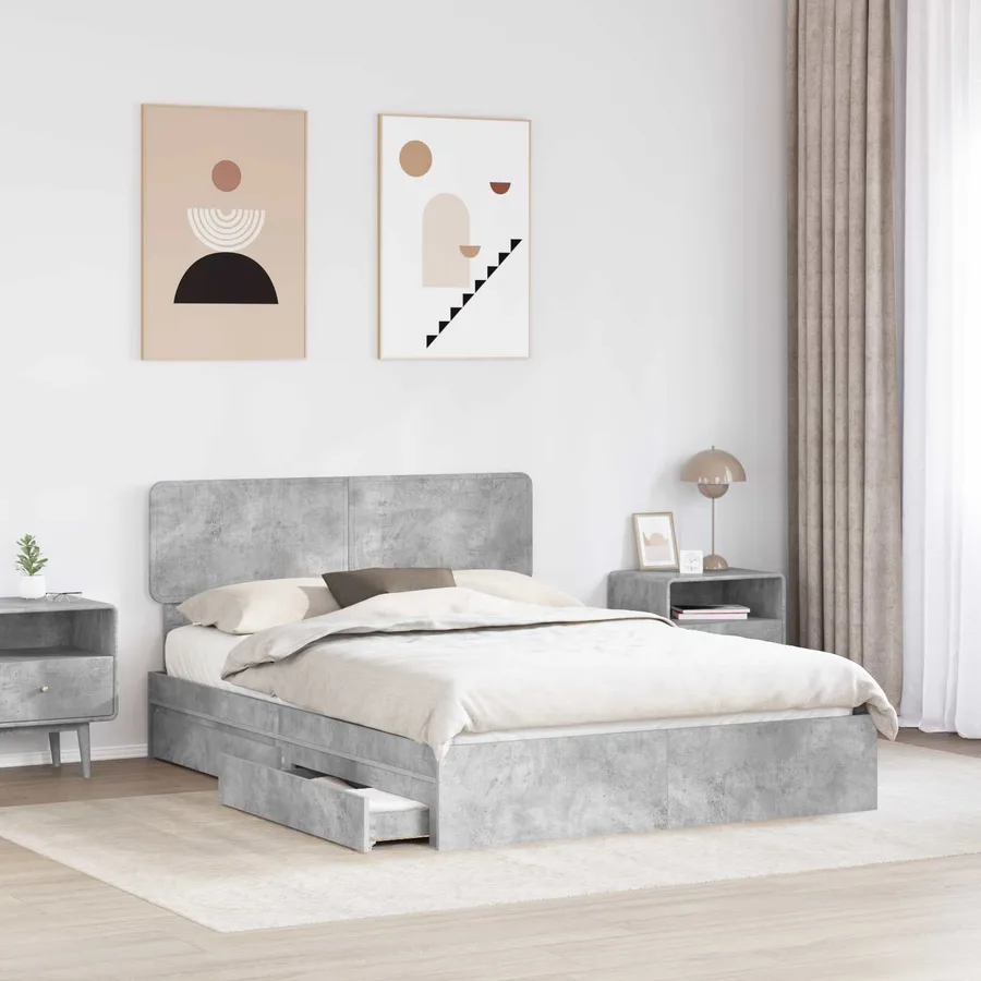 Lit de Rangement Gris béton 150 x 200 cm Bois d'ingénierie - 3