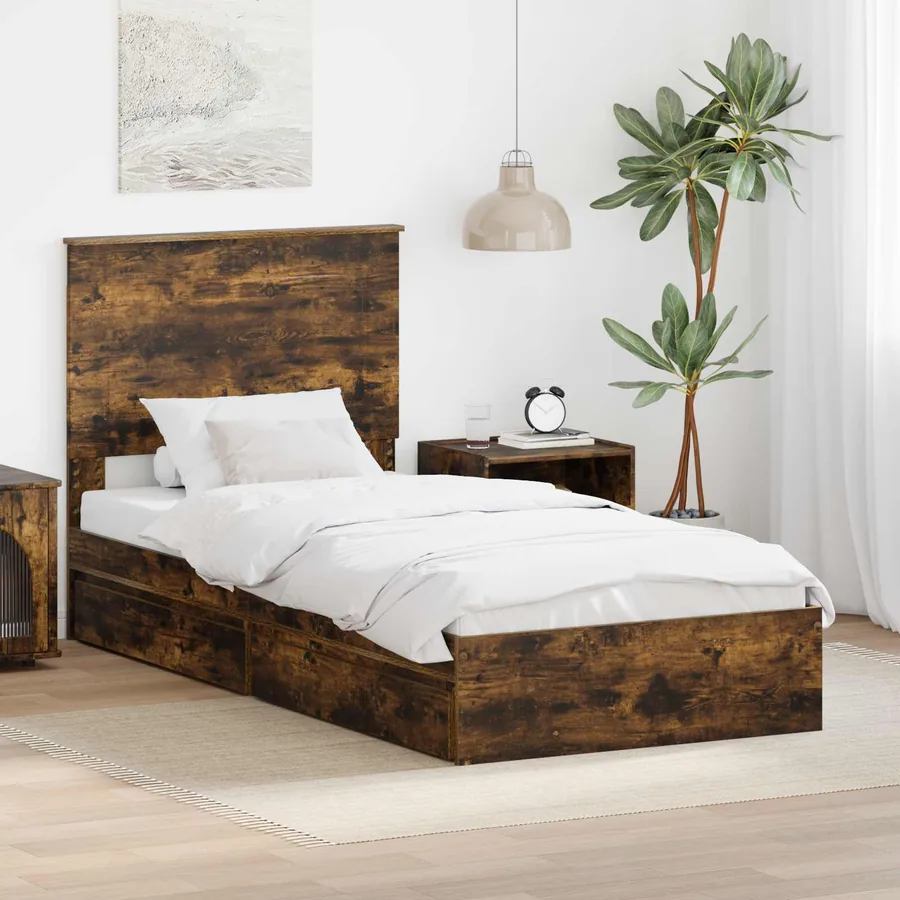 Lit de Rangement Chêne fumé 100 x 200 cm Bois d'ingénierie