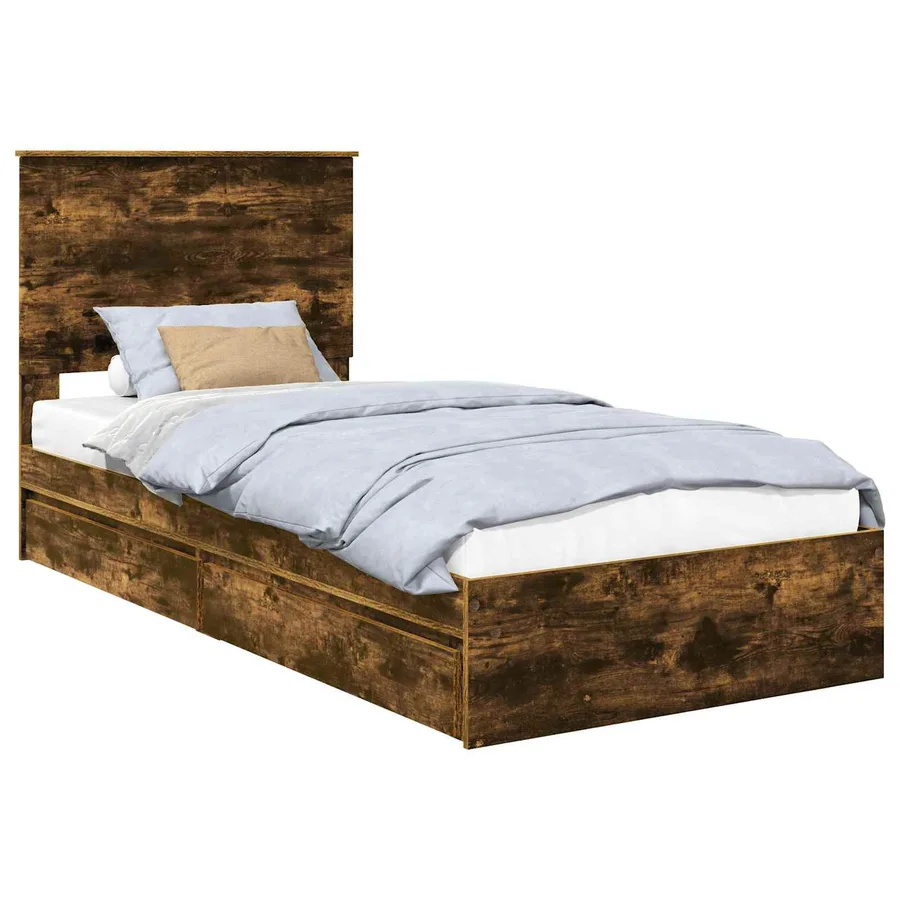 Lit de Rangement Chêne fumé 100 x 200 cm Bois d'ingénierie - 2