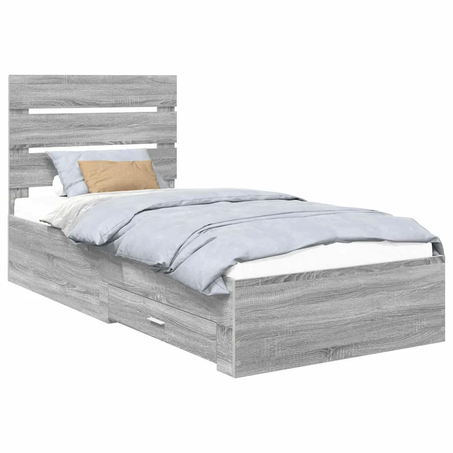 Cadre de lit avec tiroir Sonoma Gris et Argent 75 x 190 cm - 2