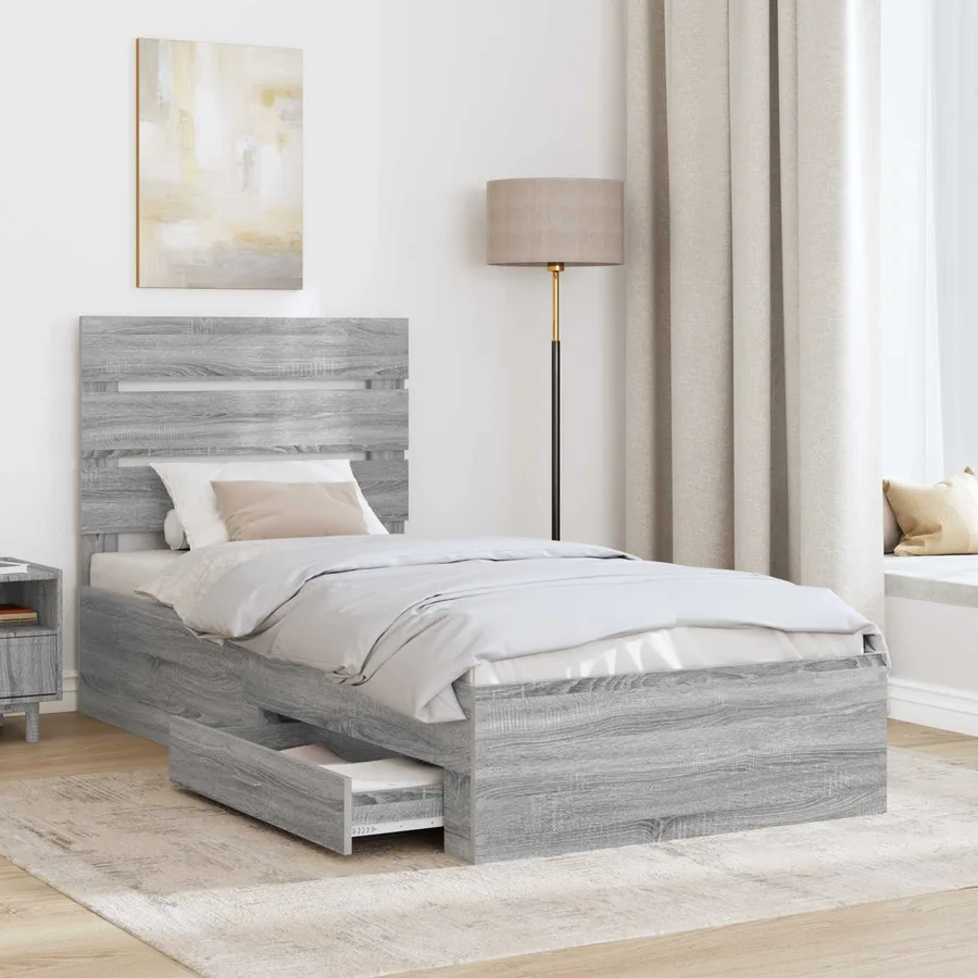 Cadre de lit avec tiroir Sonoma Gris et Argent 75 x 190 cm - 3