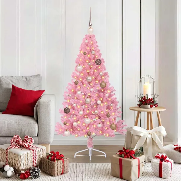 Sapin de Noël artificiel pré-éclairé Rose 150 cm PVC