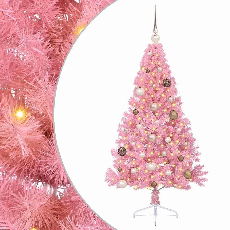 Sapin de Noël artificiel pré-éclairé Rose 150 cm PVC - 2