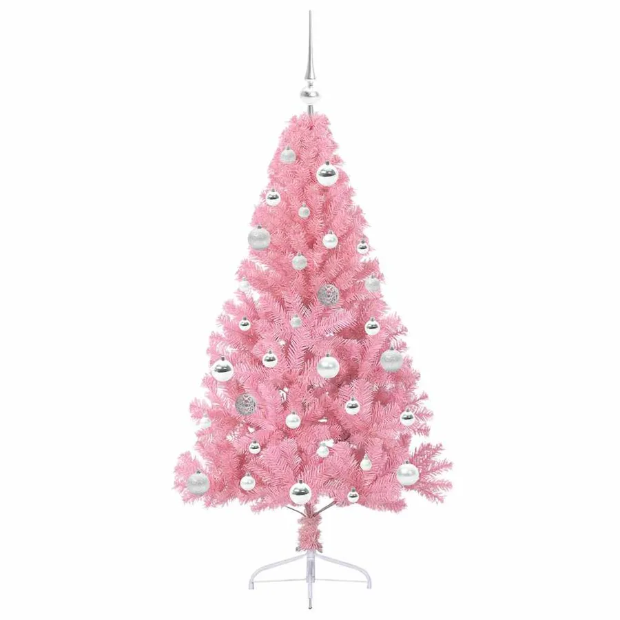 Sapin de Noël artificiel pré-éclairé Rose 150 cm PVC - 4