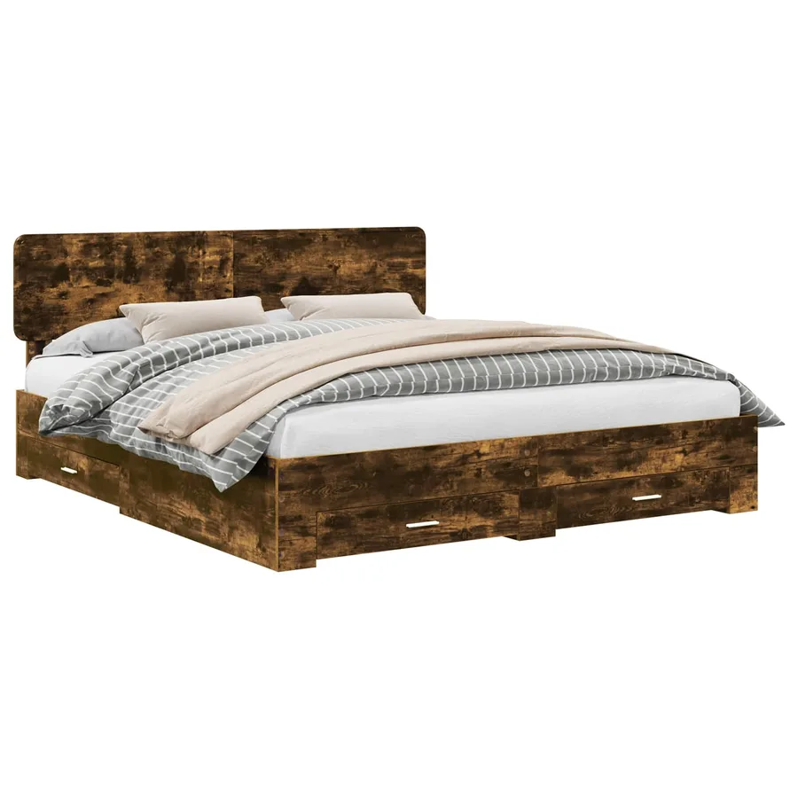 Cadre de lit Chêne fumé 200 x 200 cm Bois d'ingénierie - 2