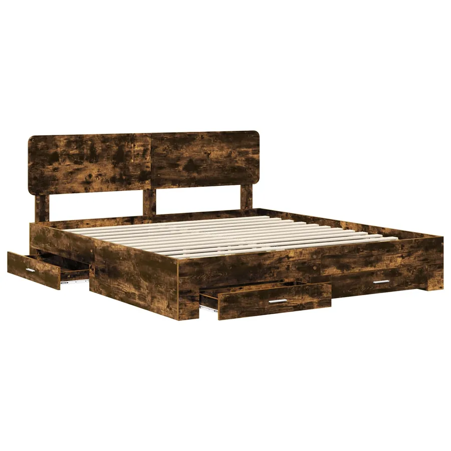 Cadre de lit Chêne fumé 200 x 200 cm Bois d'ingénierie - 5