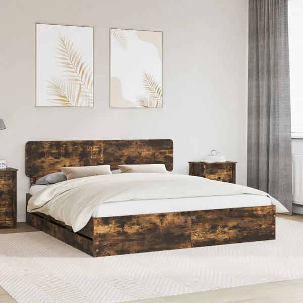 Cadre de lit Chêne Fumé 180 x 200 cm Bois d’ingénierie