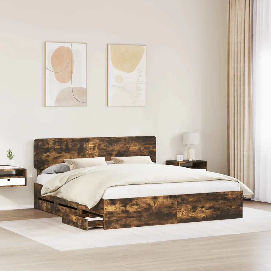 Cadre de lit Chêne Fumé 180 x 200 cm Bois d’ingénierie - 3
