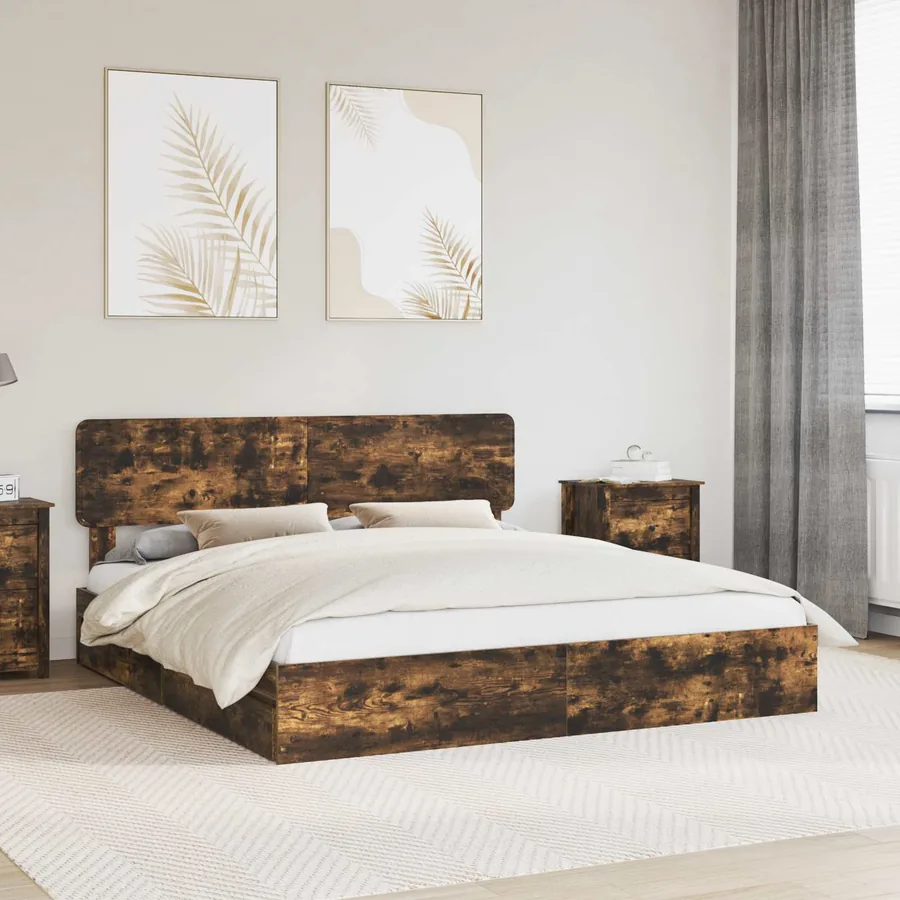 Lit de Rangement Chêne fumé 180 x 200 cm Bois d'ingénierie