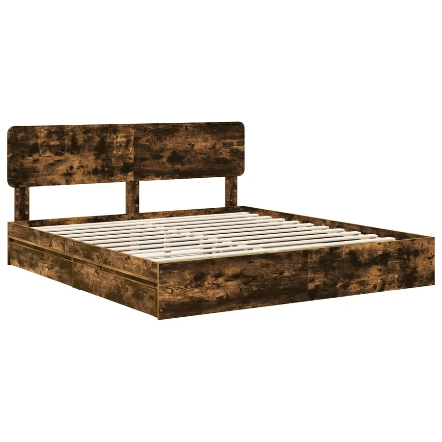 Lit de Rangement Chêne fumé 180 x 200 cm Bois d'ingénierie - 4