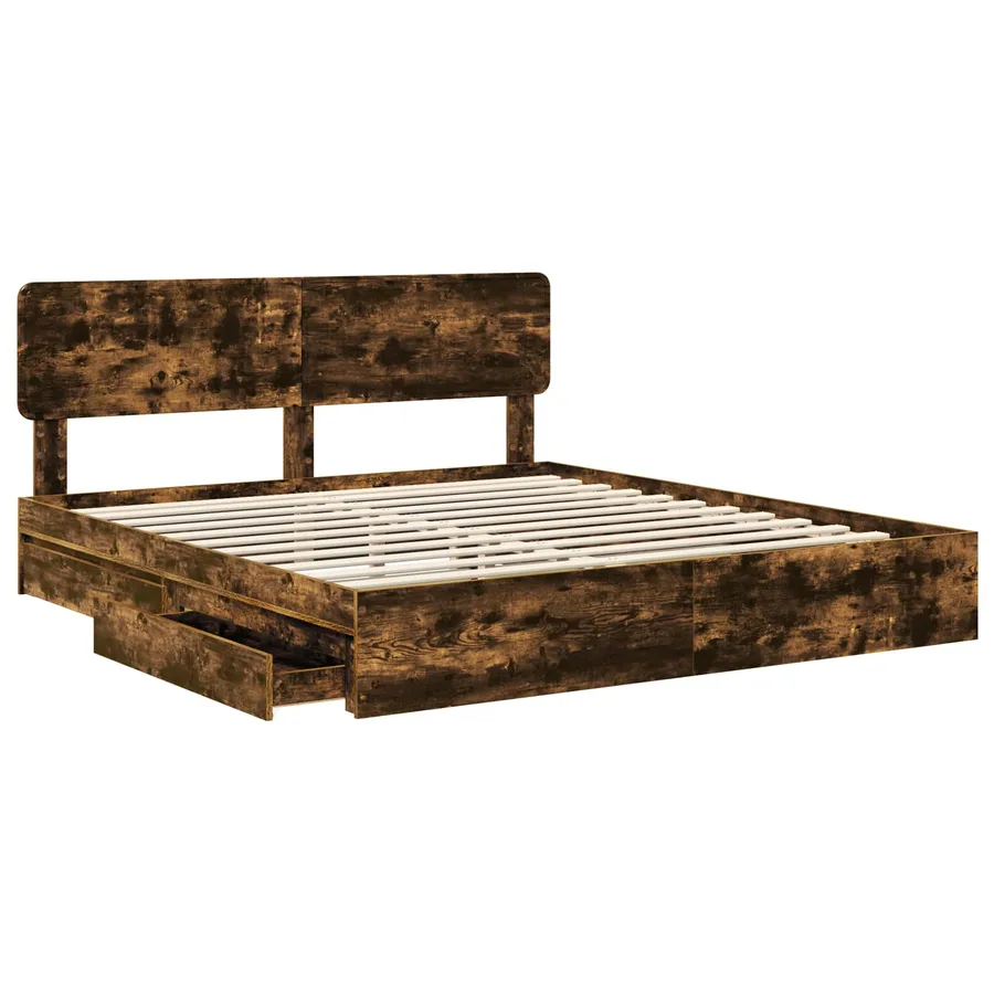 Lit de Rangement Chêne fumé 180 x 200 cm Bois d'ingénierie - 5