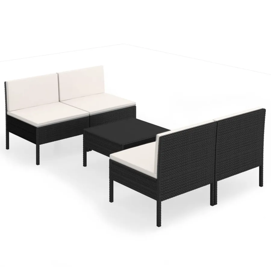 Salon de jardin 5 pcs avec coussins résine tressée noir - 2
